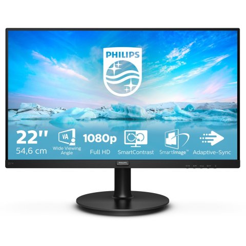Monitor 22" Hdmi Vga Philips 221v8 Fhd 1920x1080 4ms 75hz Color Negro 3años Garantia