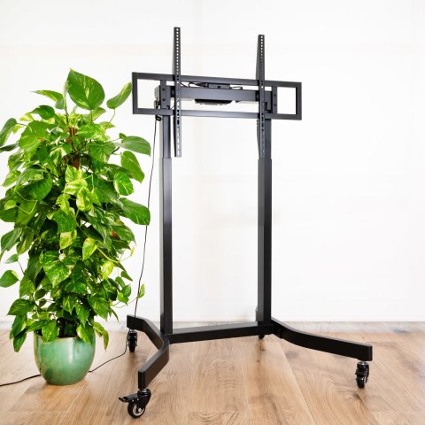 Soporte De Suelo Con Ruedas Tooq Fsm02-b Para Pantallas De 55"-100" Negro Regulacion Electrica De Al