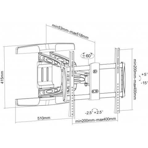 Soporte De Pared Orientable Equip Para Pantalla De 32"- 55" Inclinable 5âº-15âº Giratorio 120âº Max 50 Kgs Vesa Max. 400x400 