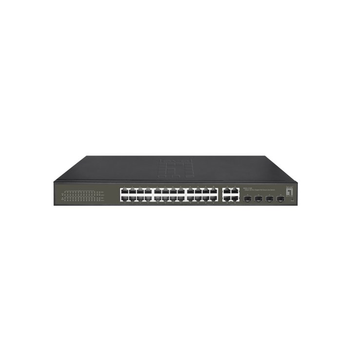 Switch Semigestionable Level One Hilbert 24p Poe 10 100 1000 380w +4p Sfp Combo 10 100 1000 Carcasa Metalica