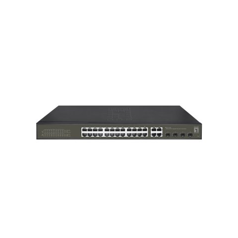 Switch Semigestionable Level One Hilbert 24p Poe 10 100 1000 380w +4p Sfp Combo 10 100 1000 Carcasa Metalica