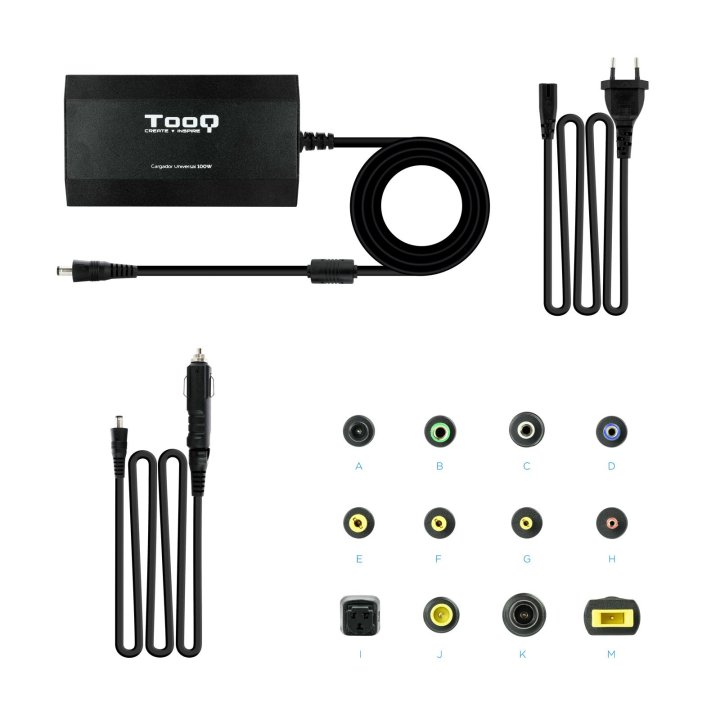 Cargador Universal De Portatil Tooq Tqlc-100bs01m 100w 12 Conectores Puerto Usb