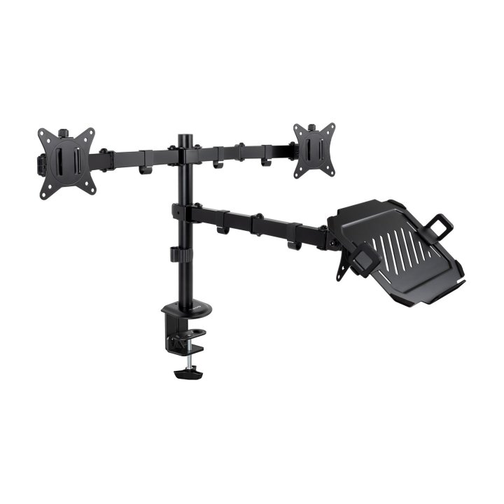 Soporte De Mesa Tooq Db1202tn-b Para Portatil Y 2 Pantallas 17"-32" Gira Incli 3 Brazos Negro