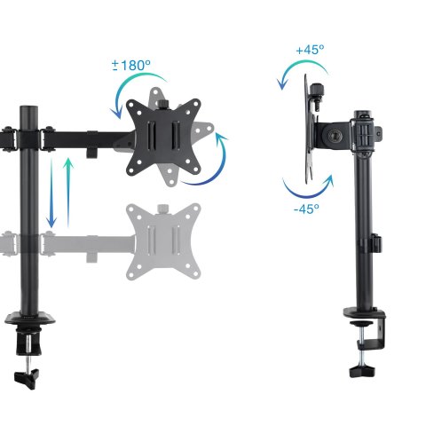 Soporte De Mesa Tooq Db1802tn-b Para 2 Pantallas 17"-32" Gira Incli 2 Brazos Articulados Negro