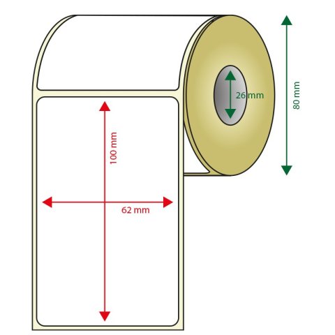 Pack De 6 Rollos De Etiquetas Adhesivas Termicas Blancas Approx Ancho 80mm Tamaño Etiqueta 62x100mm 300u Por Rollo