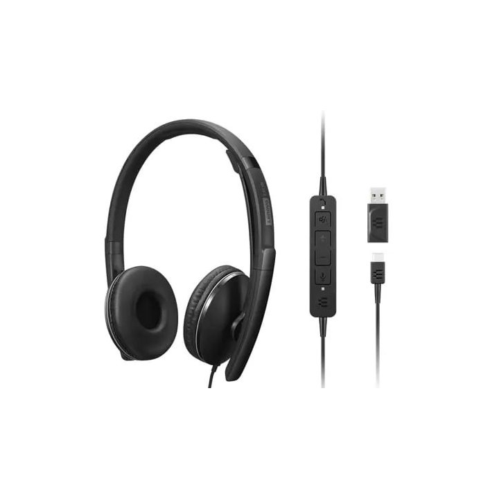 Headset Usb-c Lenovo Anc  Microfono Cancelacion De Ruido Activa, Con  Adaptador Usb-a