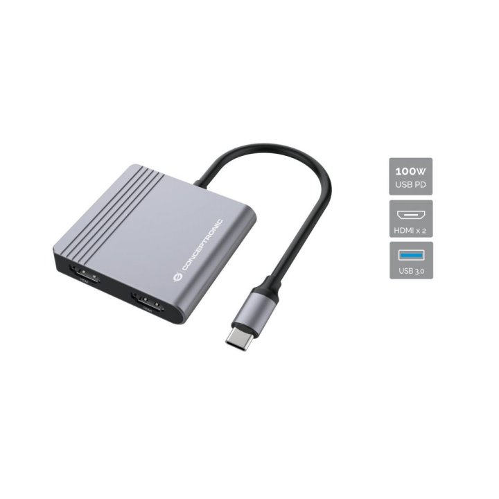 Docking Usb-c Conceptronic Donn013 A 2xhdmi 1xusb-a 3.0 1xusb-c Carga Max 100w