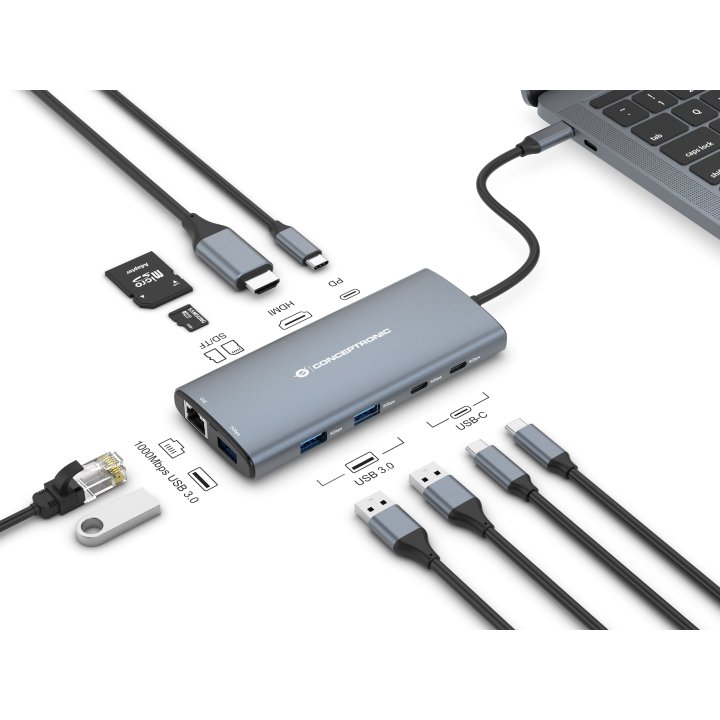 Docking Usb-c Conceptronic Donn06 A 1xhdmi 1xusb-c Pd 60w 3xusb-a 3.0 1xlector Sd 1xlector Microsd 1x1gb Rj45