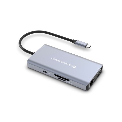 Docking Usb-c Conceptronic Donn20g 1xhdmi 4k 1xvga 3xusb-a 3.0 1xjack 1x1gb Rj45 1xlector De Tarjetas 1xusb-c Pd 100w