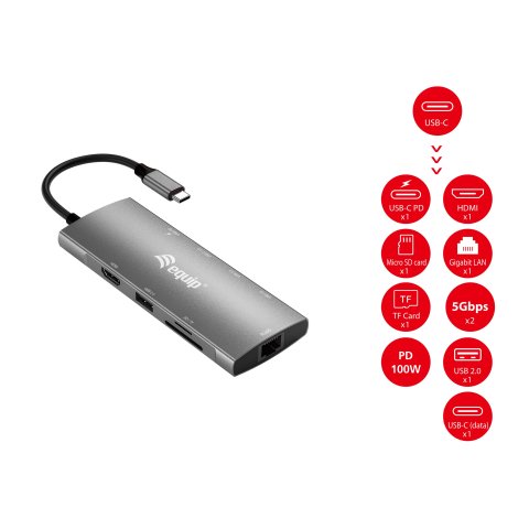 Docking Usb-c Equip 133490 A 1xhdmi 4k 1xusb-c 2xusb-a 5gb s 1xusb-c Pd 100w 1x1gb Rj45 1xlecto De Tarjetas