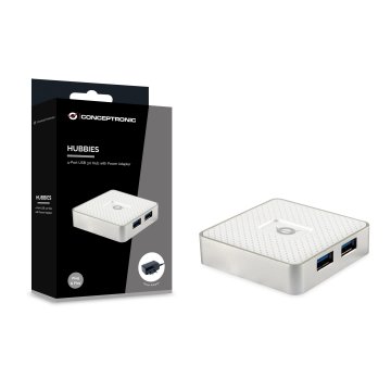 Hub Usb 3.0 Conceptronic Hubbies03w 4 Puertos Usb 3.0 Con Alimentador Color Blanco 2