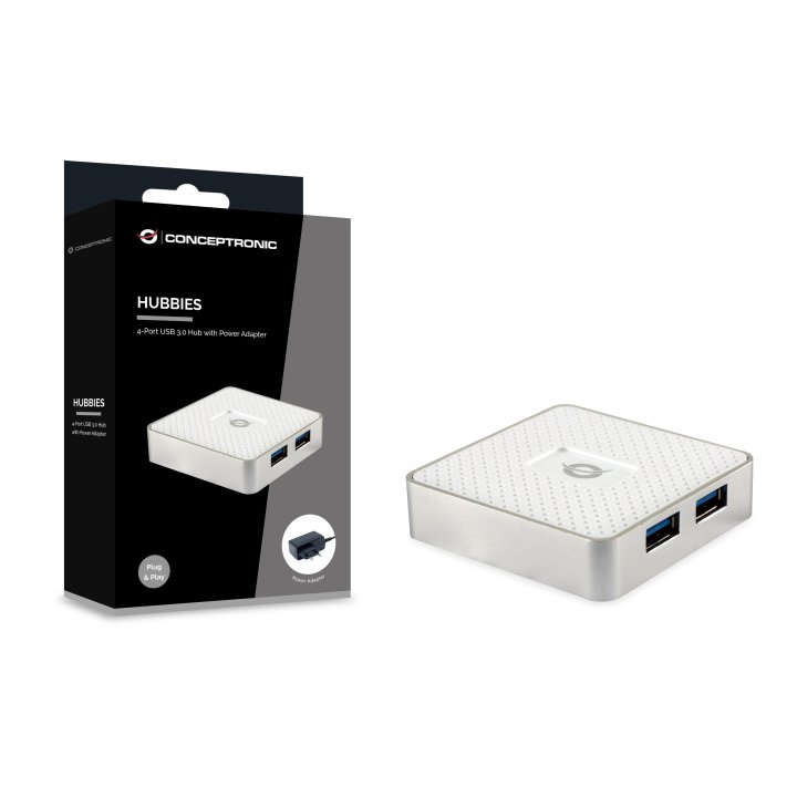 Hub Usb 3.0 Conceptronic Hubbies03w 4 Puertos Usb 3.0 Con Alimentador Color Blanco