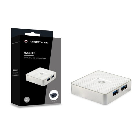 Hub Usb 3.0 Conceptronic Hubbies03w 4 Puertos Usb 3.0 Con Alimentador Color Blanco