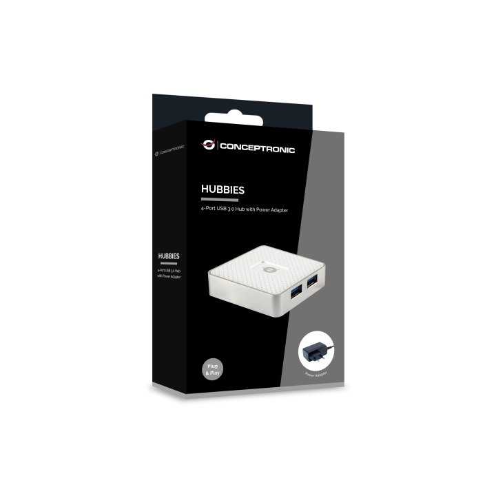 Hub Usb 3.0 Conceptronic Hubbies03w 4 Puertos Usb 3.0 Con Alimentador Color Blanco