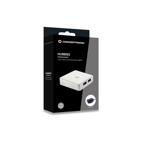 Hub Usb 3.0 Conceptronic Hubbies03w 4 Puertos Usb 3.0 Con Alimentador Color Blanco