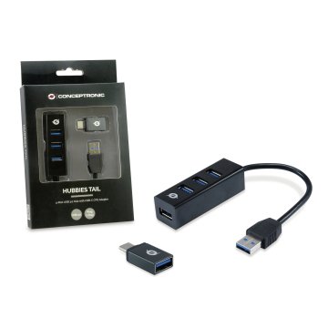 Hub Usb 3.0 Conceptronic Hubbies04b 4 Puertos Usb 3.0 Color Negro Y Adaptador A Usb-c 2