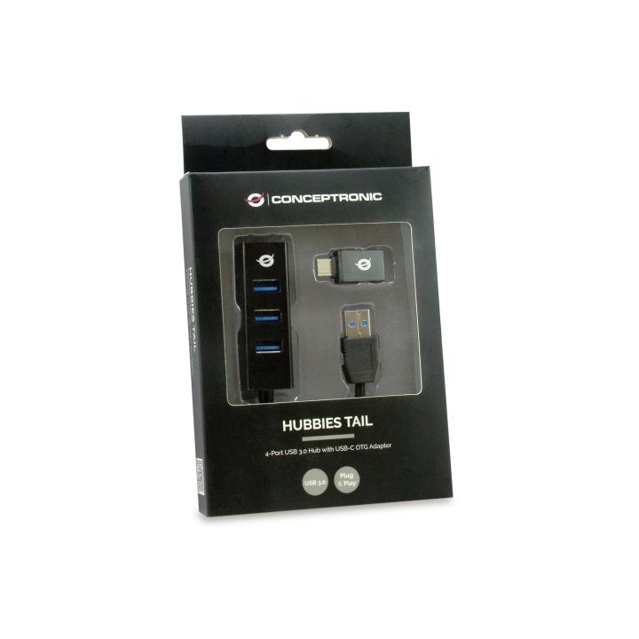 Hub Usb 3.0 Conceptronic Hubbies04b 4 Puertos Usb 3.0 Color Negro Y Adaptador A Usb-c