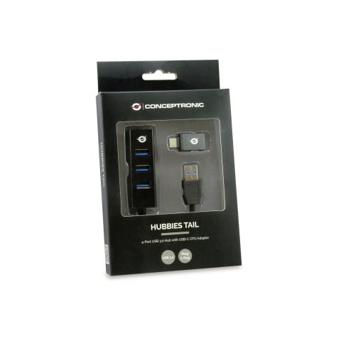 Hub Usb 3.0 Conceptronic Hubbies04b 4 Puertos Usb 3.0 Color Negro Y Adaptador A Usb-c