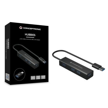 Hub Usb 3.0 Conceptronic Hubbies06b 4 Puertos Usb 3.0 Con Adaptador Usb-c Color Negro Carcasa De Aluminio 2