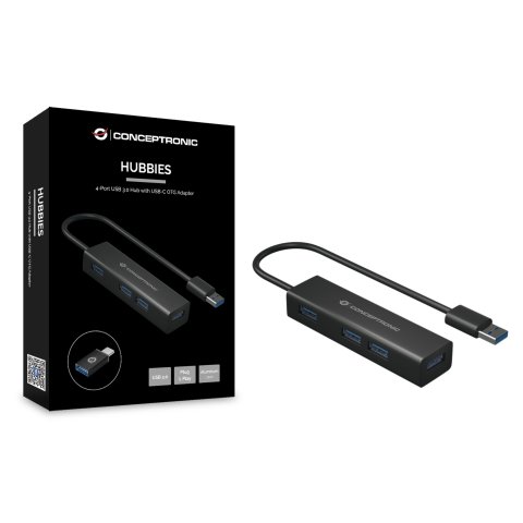 Hub Usb 3.0 Conceptronic Hubbies06b 4 Puertos Usb 3.0 Con Adaptador Usb-c Color Negro Carcasa De Aluminio
