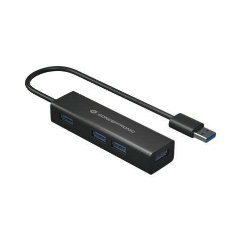 Hub Usb 3.0 Conceptronic Hubbies06b 4 Puertos Usb 3.0 Con Adaptador Usb-c Color Negro Carcasa De Aluminio