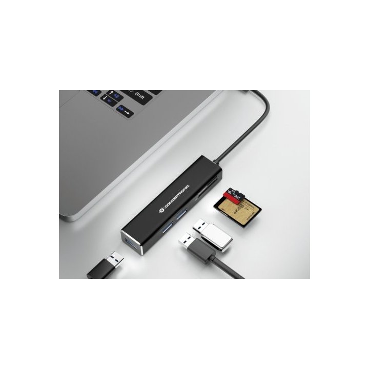 Hub 3.1 Usb-c Conceptronic Donn08 3 Puertos Usb 3.0 Y Lector Tarjetas Sd   Microsd