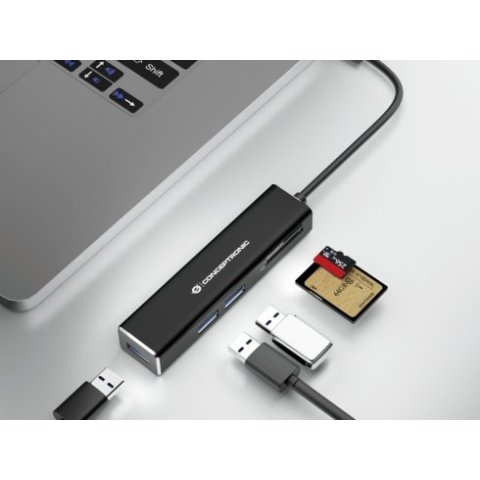 Hub 3.1 Usb-c Conceptronic Donn08 3 Puertos Usb 3.0 Y Lector Tarjetas Sd   Microsd
