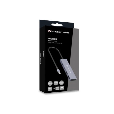 Hub Usb 3.2 Conceptronic Hubbies13g 2 Puertos Usb 3.2 Usb-c 2 Puertos Usb-a Carcasa De Aluminio