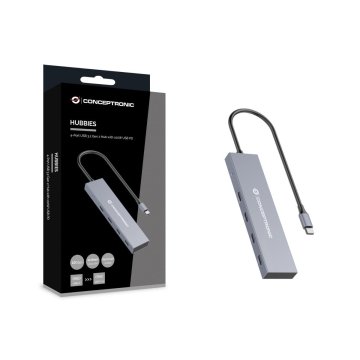 Hub Usb 3.2 Conceptronic Hubbies14g 4 Puertos Usb-c 10gbps 100w Pd Carcasa De Aluminio 2