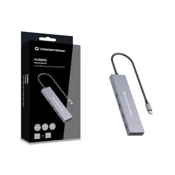 Hub Usb 3.2 Conceptronic Hubbies14g 4 Puertos Usb-c 10gbps 100w Pd Carcasa De Aluminio 2