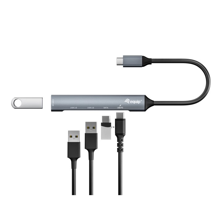 Hub Usb-c 3.2 Equip Life 2 Puertos Usb 2.0 1 Puerto Usb 3.0 1 Puerto Usb-c + 1 Puerto Usb C Carga Hasta 100w Carcasa De Alumi