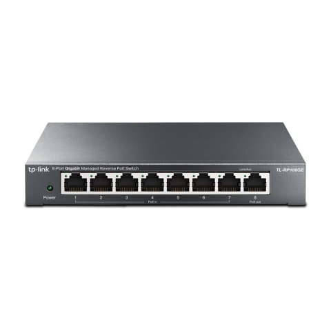 Switch Gestionable Reverse Poe Tp-link Rp108ge 7entradas Poe Y 1salida Poe Gigabit 1puerto De Salida Cc Conmutable A 5v Y 12v