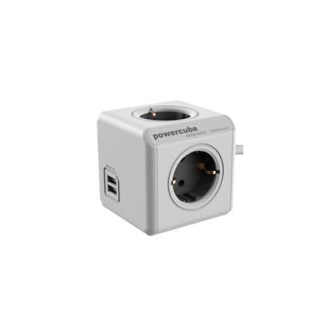 Powercube Original 2 Usb + 4 Tomas Corriente 1.5m Cable + Soporte. Regleta Color White/grey 