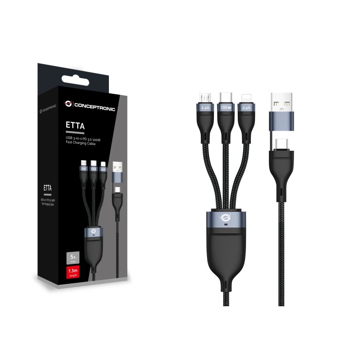 Cable Usb 3in1 2m Conceptronic Pd 3.0 100w 20v 5a  480mbps E-mark