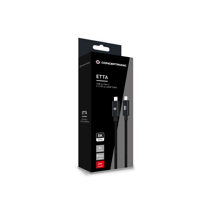 Cable Usb-c Macho A Usb-c Macho 2m Conceptronic Usb 4.0 Gen 3 240w 48v 5a 40gbps E-mark