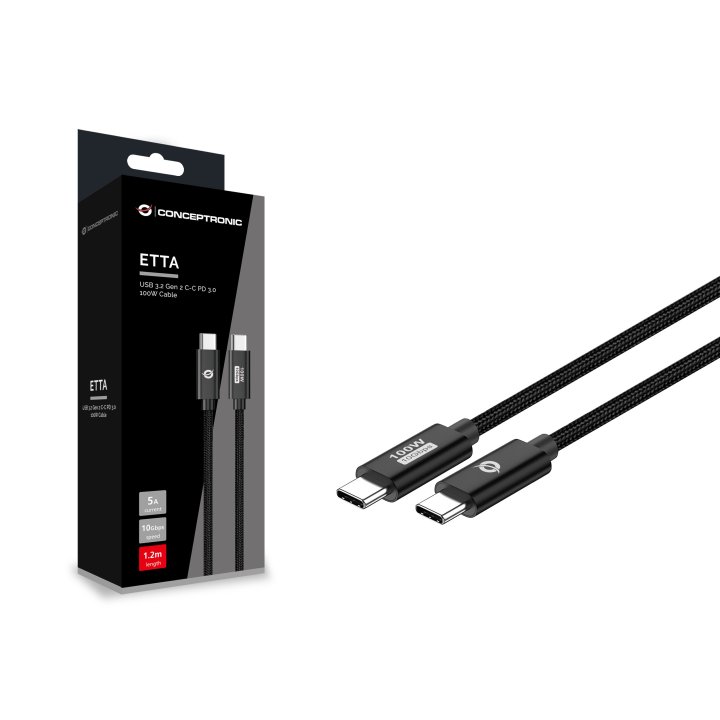 Cable Usb-c Macho A Usb-c Macho 1.2m Conceptronic Usb 3.2 Gen 2 100w 20v 5a 10gbps E-mark 
