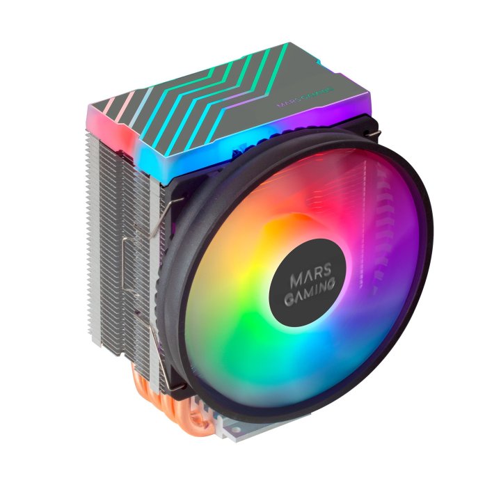 Ventilador Con Disipador Para Cpu Mars Gaming Mcpu44 Black Iluminacion Dual Argb 4 Heatpipes Disipador De Aluminio Ventilador