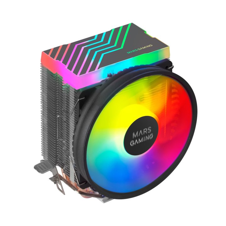 Ventilador Con Disipador Para Cpu Mars Gaming Mcpu33 Black Iluminacion Dual Frgb 3 Heatpipes Disipador De Aluminio Ventilador