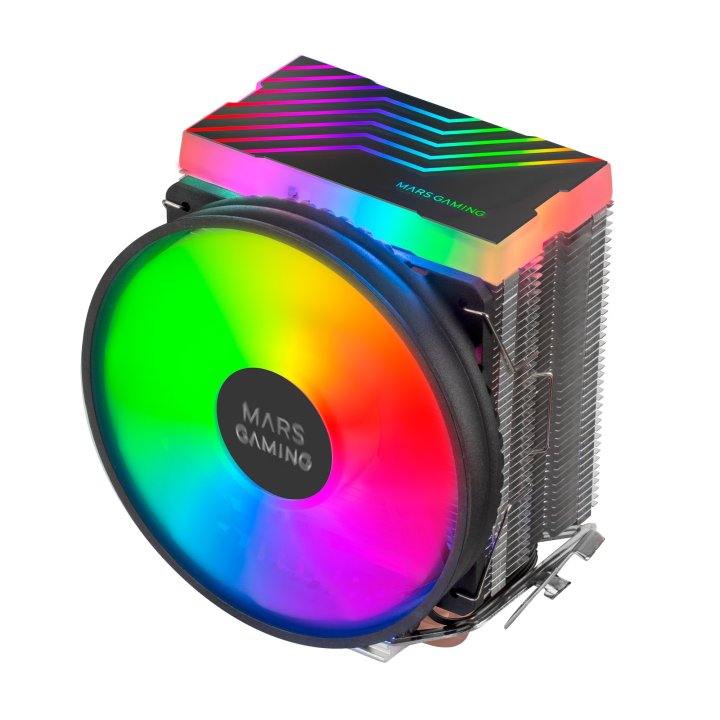 Ventilador Con Disipador Para Cpu Mars Gaming Mcpu33 Black Iluminacion Dual Frgb 3 Heatpipes Disipador De Aluminio Ventilador