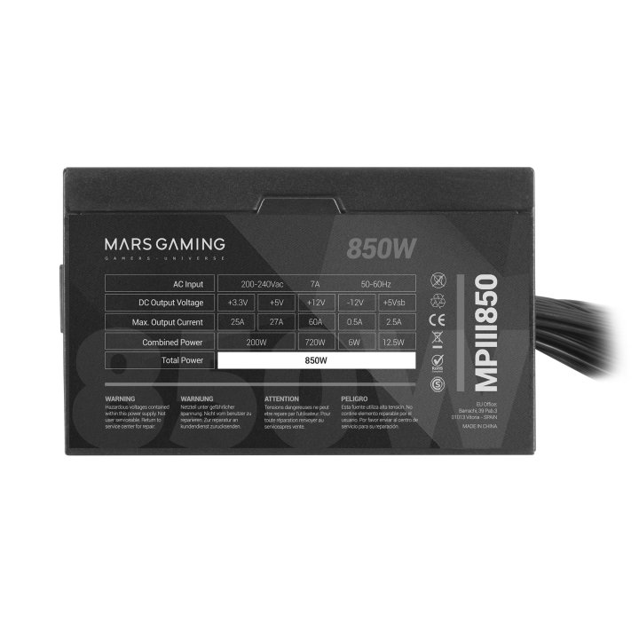 Fuente De Alimentacion Tacens Mars Gaming Mpiii 850w, Eficiencia 85% Pfc Activo Vent 12x12 14db Haswell Destinada Para Repara