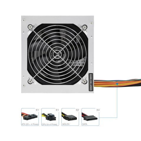 Fuente De Alimentación Tooq Tqep-500s-int Atx, Conmutador Doble Voltaje 115v 230v, 4 Sata 2 Molex, Plata Destinada Para Repar
