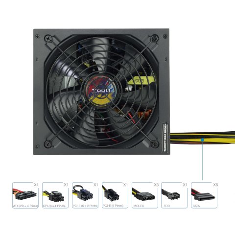 Fuente De Alimentación Tooq Tqapolo-650sp Atx Con Pfc Activo 5 Sata 3 Molex , Negro Destinada Para Reparaciones