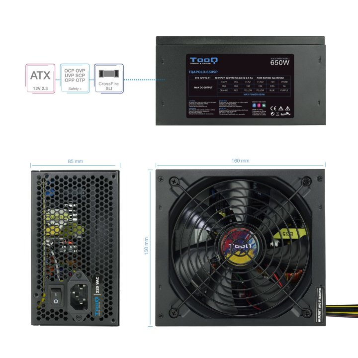 Fuente De Alimentación Tooq Tqapolo-650sp Atx Con Pfc Activo 5 Sata 3 Molex , Negro Destinada Para Reparaciones