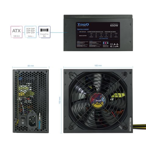 Fuente De Alimentación Tooq Tqapolo-650sp Atx Con Pfc Activo 5 Sata 3 Molex , Negro Destinada Para Reparaciones