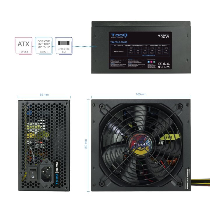 Fuente De Alimentacion Tooq Tqapolo-700sp 700w Fan 12cm 5 Sata 3 Molex 2 Pcie (6+2 Y 6) Interruptor Negra Destinada A Reparac