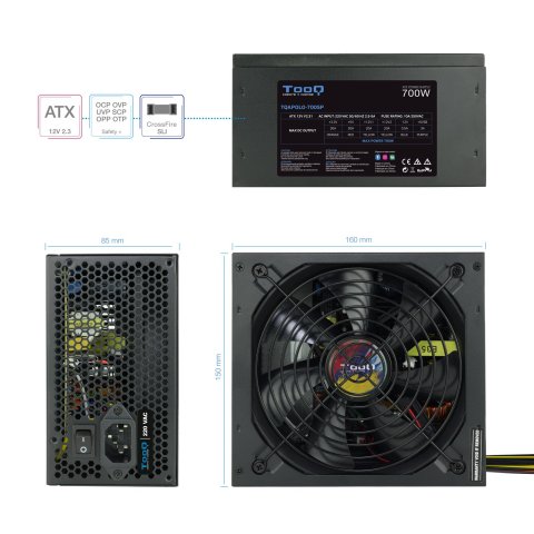 Fuente De Alimentacion Tooq Tqapolo-700sp 700w Fan 12cm 5 Sata 3 Molex 2 Pcie (6+2 Y 6) Interruptor Negra Destinada A Reparac