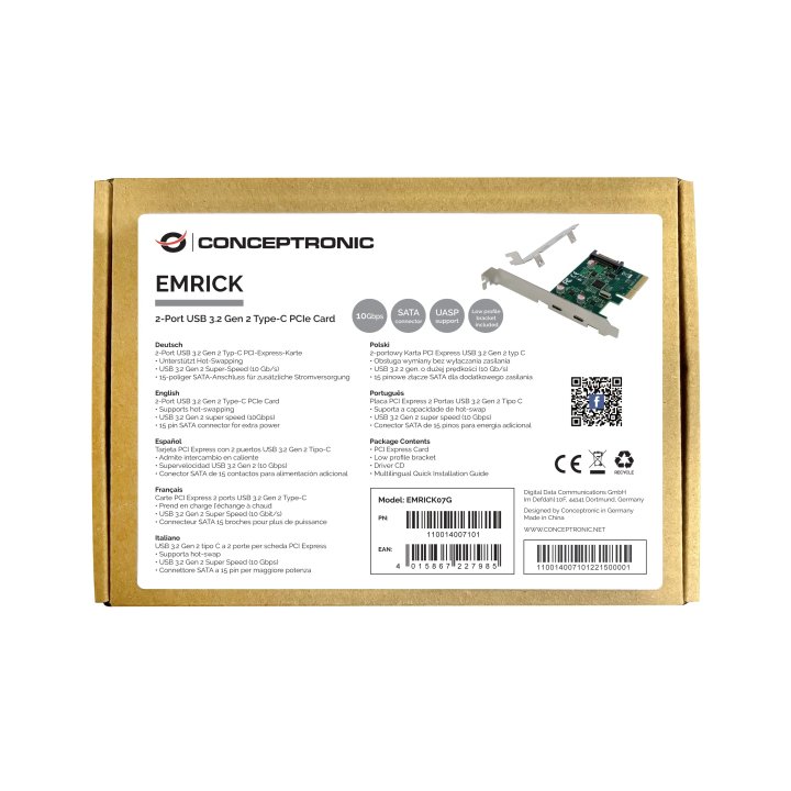 Controladora Pcie Conceptronic Emrick07g Pcie X4 2 Puertos Usb 3.2 Gen2 (2xusb-c)