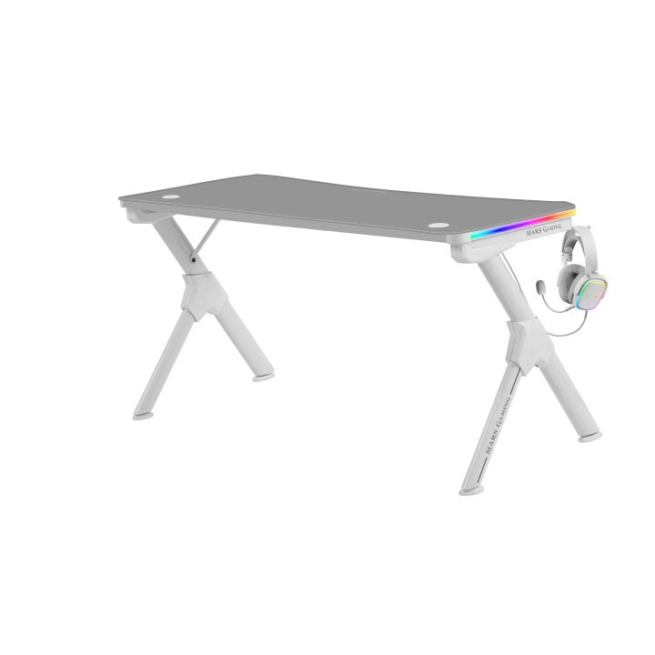 Mesa Mars Gaming Mgd Rgb 140 White Chasis De Acero Tablero 140x60cm Altura 75cm Alfombrilla Nanotextil Con Guias Y Soportes