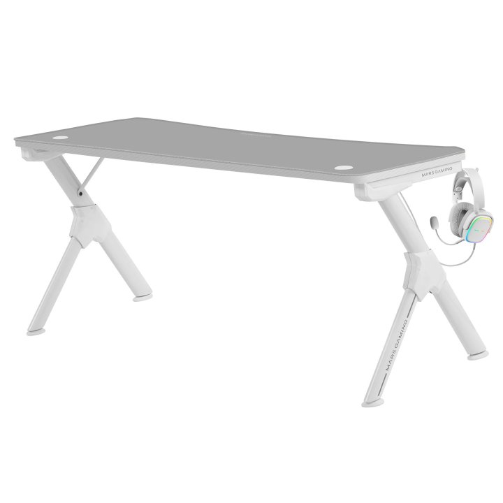 Mesa Mars Gaming Mgd Xl White Chasis De Acero Tablero 160x60cm Altura 74cm Con Diseño De Fibra De Carbono Con Guias Y Soporte