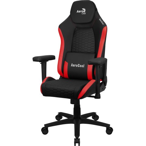 Silla Gaming Aerocool Crown Diseño Premium Cuero Sintetico Aeroweave Negra Con Detalles En Rojo Reposabrazos 2d Cojin Lumbar 